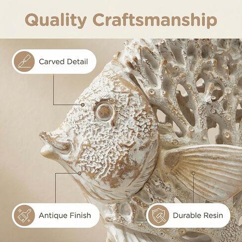 White Coral Reef Angelfish Statue Coastal Beach Decor Ocean Nautical Figurine for Bathroom Home Office Tabletop Shelf 10in x 9.8 in(Ivory White) in Saudi Arabia