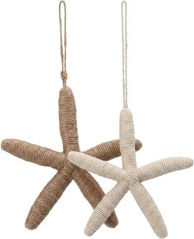 Rustic Rope Starfish Wall Hanging Decor, Set of 2 Nautical Coastal Jute Ornaments for Beach House, Bathroom, Door Handle, Wall Art, Handmade Sea Decorations Christmas Star Tree Topper in Kuwait