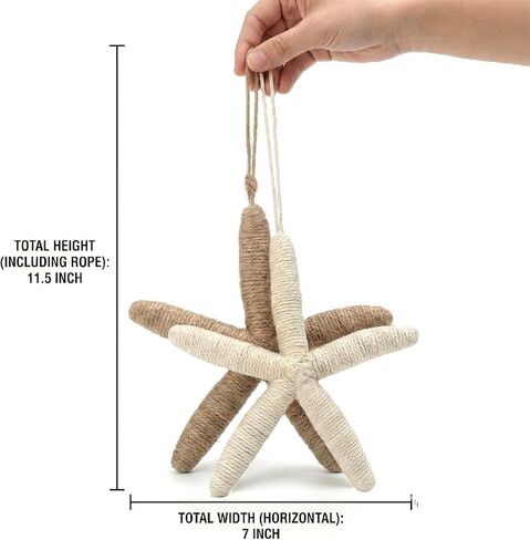 Rustic Rope Starfish Wall Hanging Decor, Set of 2 Nautical Coastal Jute Ornaments for Beach House, Bathroom, Door Handle, Wall Art, Handmade Sea Decorations Christmas Star Tree Topper in Kuwait