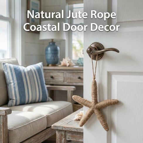 Rustic Rope Starfish Wall Hanging Decor, Set of 2 Nautical Coastal Jute Ornaments for Beach House, Bathroom, Door Handle, Wall Art, Handmade Sea Decorations Christmas Star Tree Topper in Kuwait