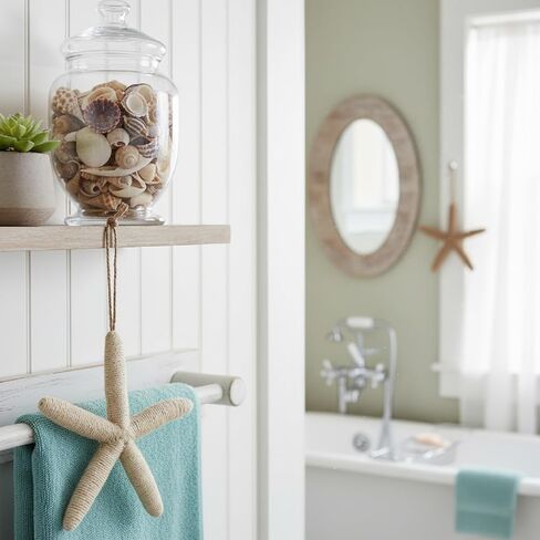 Rustic Rope Starfish Wall Hanging Decor, Set of 2 Nautical Coastal Jute Ornaments for Beach House, Bathroom, Door Handle, Wall Art, Handmade Sea Decorations Christmas Star Tree Topper in Kuwait