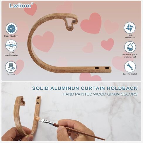 2Pcs Curtain Holdback,Premium Solid Aluminum Wall Mounted Curtain Tiebacks,Rust-Proof,Brown Wood Grain in Saudi Arabia