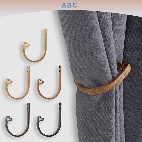2Pcs Curtain Holdback,Premium Solid Aluminum Wall Mounted Curtain Tiebacks,Rust-Proof,Brown Wood Grain in Saudi Arabia