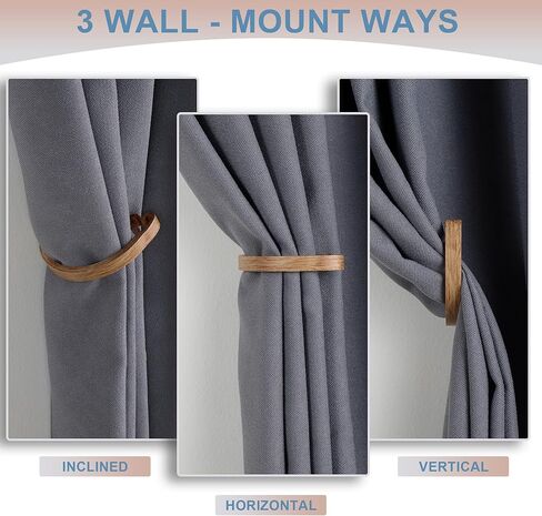 2Pcs Curtain Holdback,Premium Solid Aluminum Wall Mounted Curtain Tiebacks,Rust-Proof,Brown Wood Grain in Saudi Arabia
