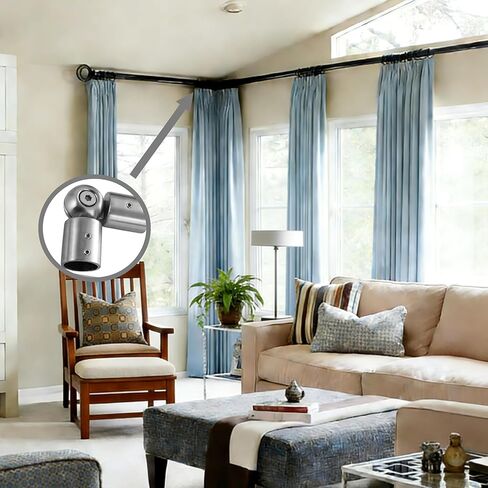 Corner Curtain Rod Connector, 2 PCS Silver Window Rod Holder, Hinged Elbow Connector Heavy Duty Adjustable Corner Connector for 1 Inch Corner Window Curtain Rod & Bay Windows Blinds in Saudi Arabia