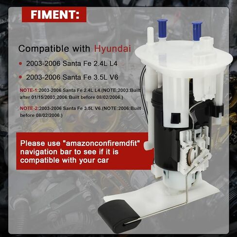 E8662M Electric Fuel Pump Module Assembly Compatible with Hyundai Santa Fe 2003-2006 2.4L L4 3.5L V6 Replaces# 31110-26350 FG1257 P76404M SP3012M in Kuwait