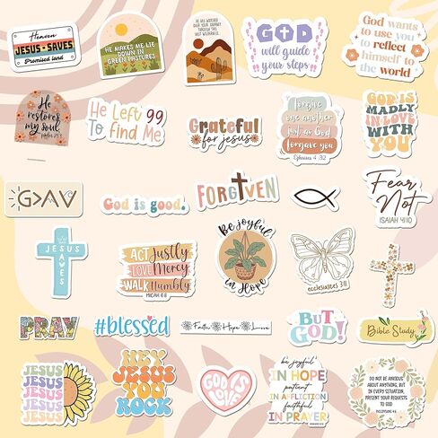 Faith Over Fear Sticker Pack by Puraesla - 300 PCS Inspirational Christian Bible Verse Stickers – Holographic Scripture Jesus & Bible Study Decor for Water Bottles, Laptops, Notebooks, journaling in Kuwait