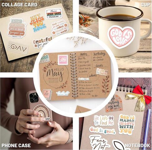 Faith Over Fear Sticker Pack by Puraesla - 300 PCS Inspirational Christian Bible Verse Stickers – Holographic Scripture Jesus & Bible Study Decor for Water Bottles, Laptops, Notebooks, journaling in Kuwait