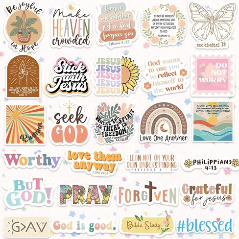 Faith Over Fear Sticker Pack by Puraesla - 300 PCS Inspirational Christian Bible Verse Stickers – Holographic Scripture Jesus & Bible Study Decor for Water Bottles, Laptops, Notebooks, journaling in Kuwait