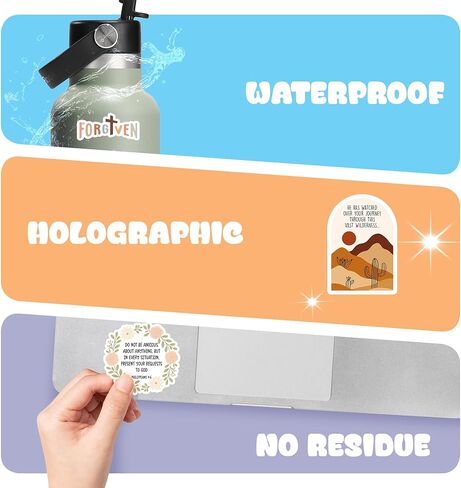 Faith Over Fear Sticker Pack by Puraesla - 300 PCS Inspirational Christian Bible Verse Stickers – Holographic Scripture Jesus & Bible Study Decor for Water Bottles, Laptops, Notebooks, journaling in Kuwait