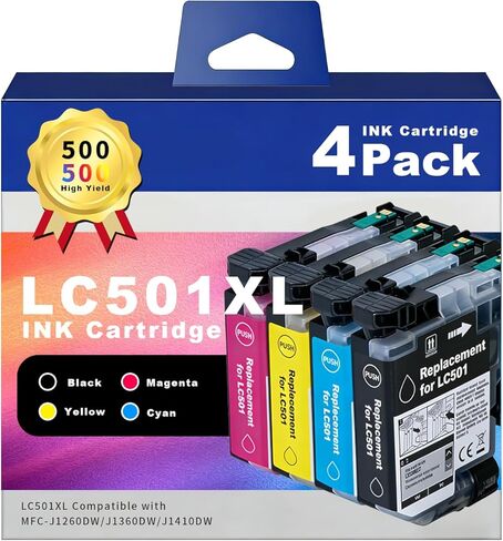 خرطوشة حبر سوداء AURASKY LC501XL بديلة عالية الإنتاجية لطابعة Brother LC501 XL LC501BK المتوافقة مع طابعة MFC-J1260DW J1360DW J1410DW (عبوة واحدة) in Kuwait