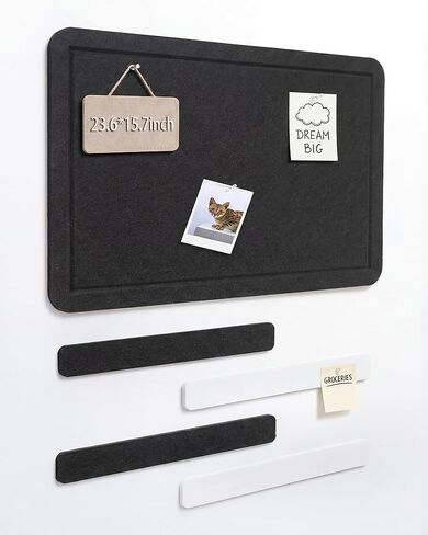 Cork Board Alternative, 24"X16" Felt Bulletin Board with 4-Pack 16"X2" Felt Strip Set - Pin Board for Home Office Classroom Wall, Removable Adhesive Install-Black in Saudi Arabia