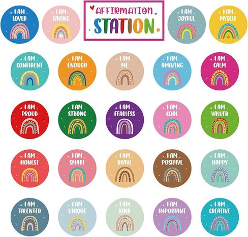 Boho Affirmation Station Bulletin Board Set Rainbow Positive Bulletin Board Positive Mirror Growth Mindset Inspirational Motivational Accent Cutouts for School Teacher Home Wall Supply in Kuwait
