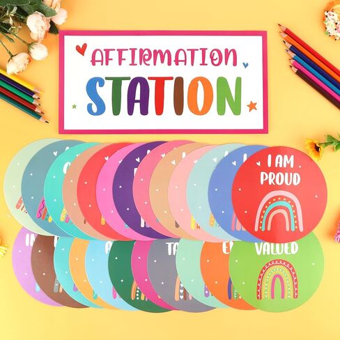 Boho Affirmation Station Bulletin Board Set Rainbow Positive Bulletin Board Positive Mirror Growth Mindset Inspirational Motivational Accent Cutouts for School Teacher Home Wall Supply in Kuwait