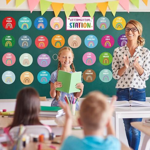 Boho Affirmation Station Bulletin Board Set Rainbow Positive Bulletin Board Positive Mirror Growth Mindset Inspirational Motivational Accent Cutouts for School Teacher Home Wall Supply in Kuwait