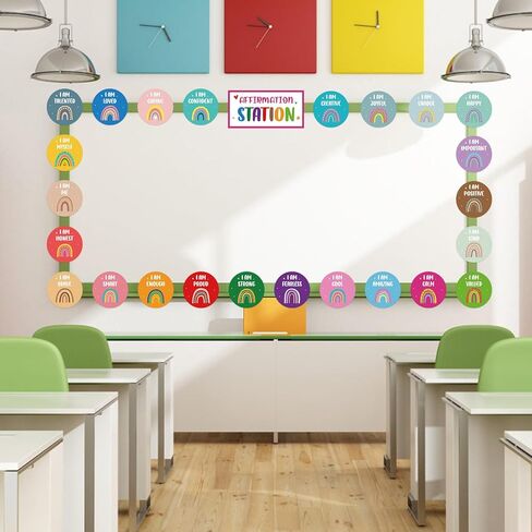 Boho Affirmation Station Bulletin Board Set Rainbow Positive Bulletin Board Positive Mirror Growth Mindset Inspirational Motivational Accent Cutouts for School Teacher Home Wall Supply in Kuwait