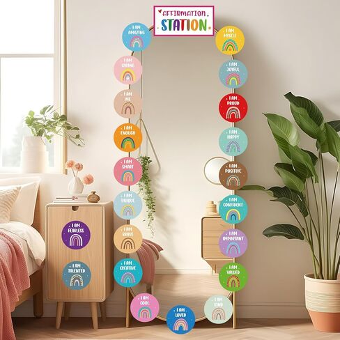 Boho Affirmation Station Bulletin Board Set Rainbow Positive Bulletin Board Positive Mirror Growth Mindset Inspirational Motivational Accent Cutouts for School Teacher Home Wall Supply in Kuwait