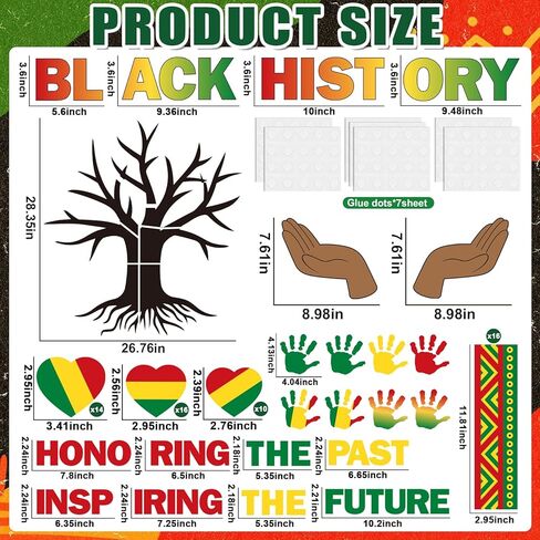 86 Pcs Black History Month Bulletin Board Decorations Black Inspirational Class Cut-Outs Wall Door Decor Heart Tree Cutouts Borders Party Supplies for Diversity African American School Classroom in Saudi Arabia
