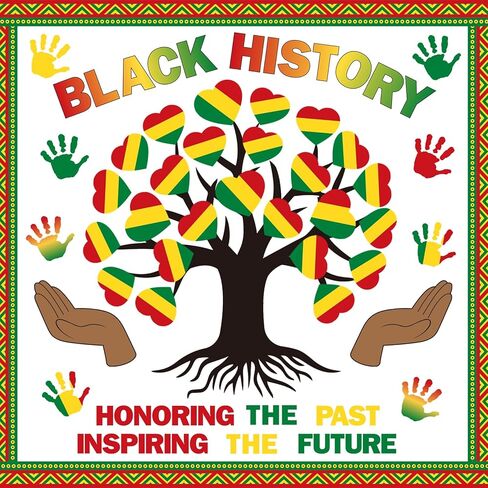 86 Pcs Black History Month Bulletin Board Decorations Black Inspirational Class Cut-Outs Wall Door Decor Heart Tree Cutouts Borders Party Supplies for Diversity African American School Classroom in Saudi Arabia
