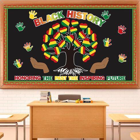 86 Pcs Black History Month Bulletin Board Decorations Black Inspirational Class Cut-Outs Wall Door Decor Heart Tree Cutouts Borders Party Supplies for Diversity African American School Classroom in Saudi Arabia