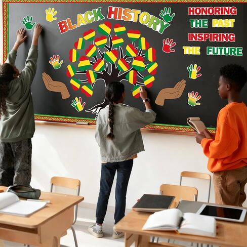 86 Pcs Black History Month Bulletin Board Decorations Black Inspirational Class Cut-Outs Wall Door Decor Heart Tree Cutouts Borders Party Supplies for Diversity African American School Classroom in Saudi Arabia