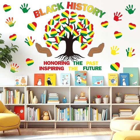 86 Pcs Black History Month Bulletin Board Decorations Black Inspirational Class Cut-Outs Wall Door Decor Heart Tree Cutouts Borders Party Supplies for Diversity African American School Classroom in Saudi Arabia