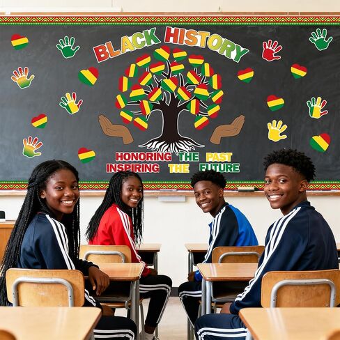 86 Pcs Black History Month Bulletin Board Decorations Black Inspirational Class Cut-Outs Wall Door Decor Heart Tree Cutouts Borders Party Supplies for Diversity African American School Classroom in Saudi Arabia