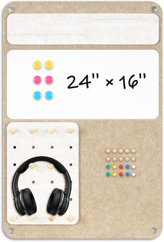 DOLLAR BOSS 3-in-1 Foldable Bulletin Board 16"x24" Vertical- Magnetic Whiteboard with Cork & Acrylic Shelves, Sound-Absorbing Felt for Home/Office/Dorm Includes Pins/Magnets (Grey) in Saudi Arabia