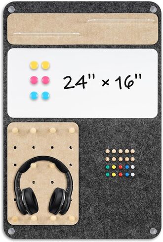 DOLLAR BOSS 3-in-1 Foldable Bulletin Board 16"x24" Vertical- Magnetic Whiteboard with Cork & Acrylic Shelves, Sound-Absorbing Felt for Home/Office/Dorm Includes Pins/Magnets (Grey) in Saudi Arabia