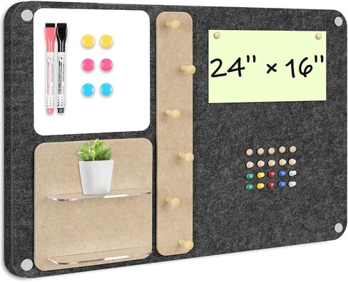 DOLLAR BOSS 3-in-1 Foldable Bulletin Board 16"x24" Vertical- Magnetic Whiteboard with Cork & Acrylic Shelves, Sound-Absorbing Felt for Home/Office/Dorm Includes Pins/Magnets (Grey) in Saudi Arabia