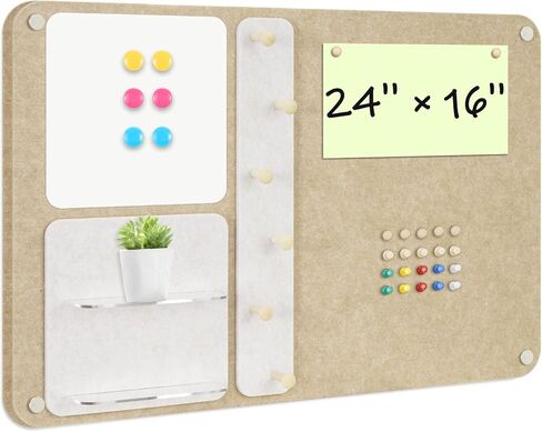 DOLLAR BOSS 3-in-1 Foldable Bulletin Board 16"x24" Vertical- Magnetic Whiteboard with Cork & Acrylic Shelves, Sound-Absorbing Felt for Home/Office/Dorm Includes Pins/Magnets (Grey) in Saudi Arabia