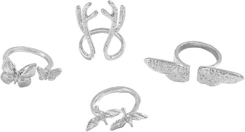 FUTIMELY Unique Fun Gold Stackable Ring Set for Women,Vintage Exaggerated Silver Adjustable Layered Knuckle Ring Pack,Dainty Bird Butterfly Wing Finger Ring in Kuwait