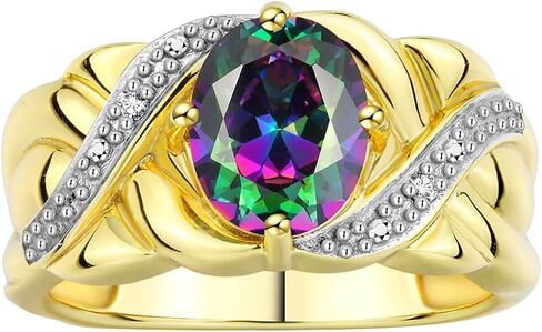 Rylos Classic Ring with 9X7MM Oval Gemstone & Diamonds – Radiant Birthstone Color Stone Jewelry for Women In Yellow Gold Plated Silver – Available in Sizes 5-13 in Saudi Arabia