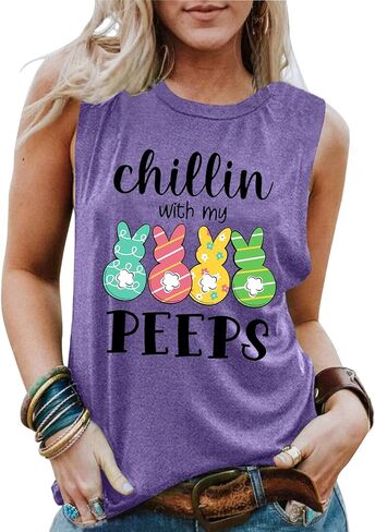 Happy Easter Shirts for Women Bunny Rabbit Tank Top Easter Sleeveless Shirt Retro Holiday Tee Tops in Saudi Arabia