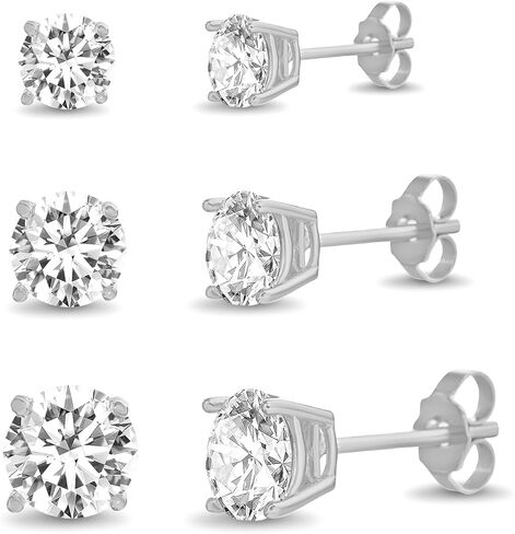 أقراط فضية مرصعة بأحجار الزركونيا المكعبة للنساء مكونة من 3 أزواج مرصعة بأحجار الزركونيوم 925 حلق استرليني in Kuwait