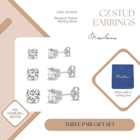 أقراط فضية مرصعة بأحجار الزركونيا المكعبة للنساء مكونة من 3 أزواج مرصعة بأحجار الزركونيوم 925 حلق استرليني in Kuwait