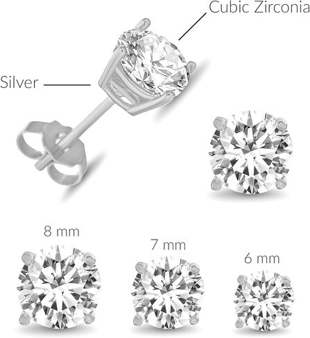 أقراط فضية مرصعة بأحجار الزركونيا المكعبة للنساء مكونة من 3 أزواج مرصعة بأحجار الزركونيوم 925 حلق استرليني in Kuwait