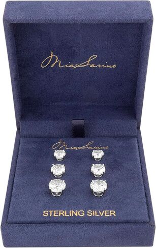 أقراط فضية مرصعة بأحجار الزركونيا المكعبة للنساء مكونة من 3 أزواج مرصعة بأحجار الزركونيوم 925 حلق استرليني in Kuwait