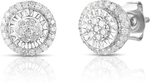 NATALIA DRAKE Small Round Pave 1/4 Cttw Diamond Stud Earrings for Women in Rhodium Plated 925 Sterling Silver in Kuwait