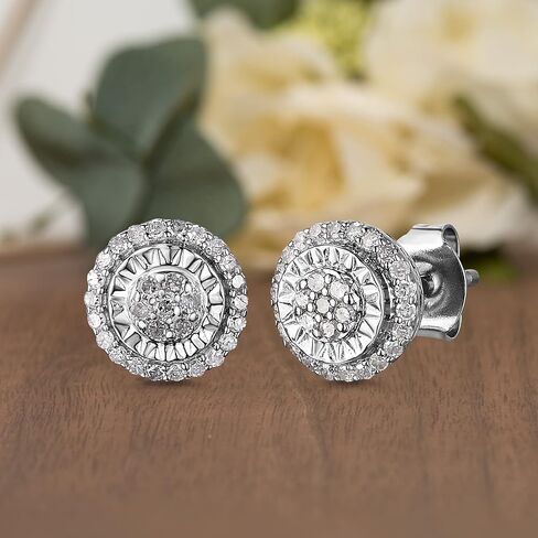 NATALIA DRAKE Small Round Pave 1/4 Cttw Diamond Stud Earrings for Women in Rhodium Plated 925 Sterling Silver in Kuwait