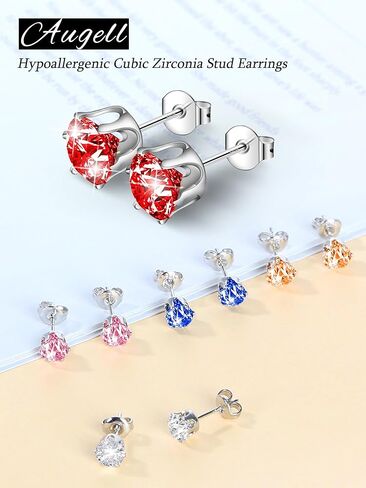 مجموعة أقراط نسائية مكونة من 5 أزواج من أقراط الزركونيا المكعبة متعددة الألوان، مجموعة أحجار الميلاد المضادة للحساسية، هدية مجوهرات فاخرة لها in Kuwait