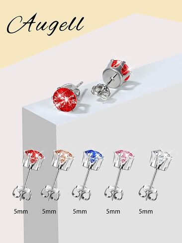 مجموعة أقراط نسائية مكونة من 5 أزواج من أقراط الزركونيا المكعبة متعددة الألوان، مجموعة أحجار الميلاد المضادة للحساسية، هدية مجوهرات فاخرة لها in Kuwait