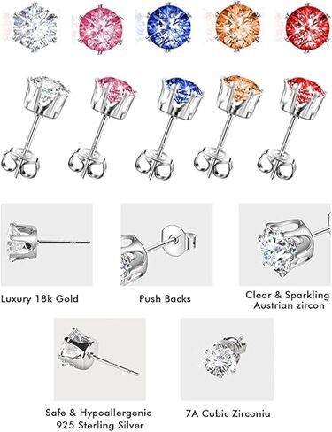 مجموعة أقراط نسائية مكونة من 5 أزواج من أقراط الزركونيا المكعبة متعددة الألوان، مجموعة أحجار الميلاد المضادة للحساسية، هدية مجوهرات فاخرة لها in Kuwait