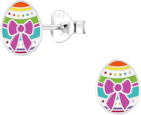 ICYROSE Solid 925 Sterling Silver Pastel colors Easter Egg Stud Earrings (Hypoallergenic nickel free) 3873 (Bow) in Saudi Arabia