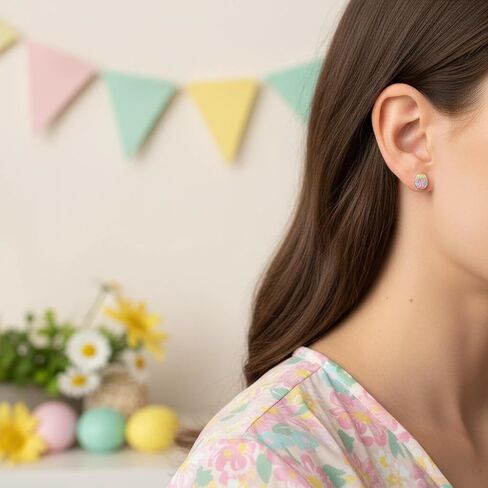ICYROSE Solid 925 Sterling Silver Pastel colors Easter Egg Stud Earrings (Hypoallergenic nickel free) 3873 (Bow) in Saudi Arabia