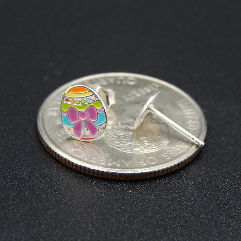 ICYROSE Solid 925 Sterling Silver Pastel colors Easter Egg Stud Earrings (Hypoallergenic nickel free) 3873 (Bow) in Saudi Arabia