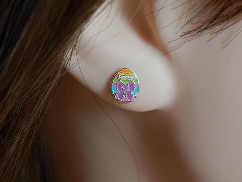 ICYROSE Solid 925 Sterling Silver Pastel colors Easter Egg Stud Earrings (Hypoallergenic nickel free) 3873 (Bow) in Saudi Arabia