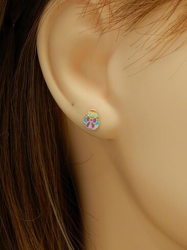 ICYROSE Solid 925 Sterling Silver Pastel colors Easter Egg Stud Earrings (Hypoallergenic nickel free) 3873 (Bow) in Saudi Arabia