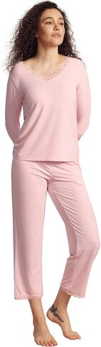 GYS Women's Pajamas Set Soft Comfy V Neck 3/4 Sleeve Top and Cropped Pants 2 Piece Sleepwear in Saudi Arabia