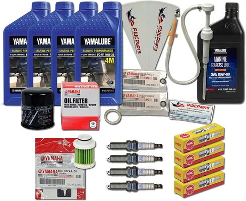 YAMAHA OEM 2016+ F90B VF90 Oil Change 10W30 FC 4M Lower Unit Gear Lube Drain Fill Gasket NGK Spark Plugs LKR6E Fuel Filter Maintenance Kit in Kuwait